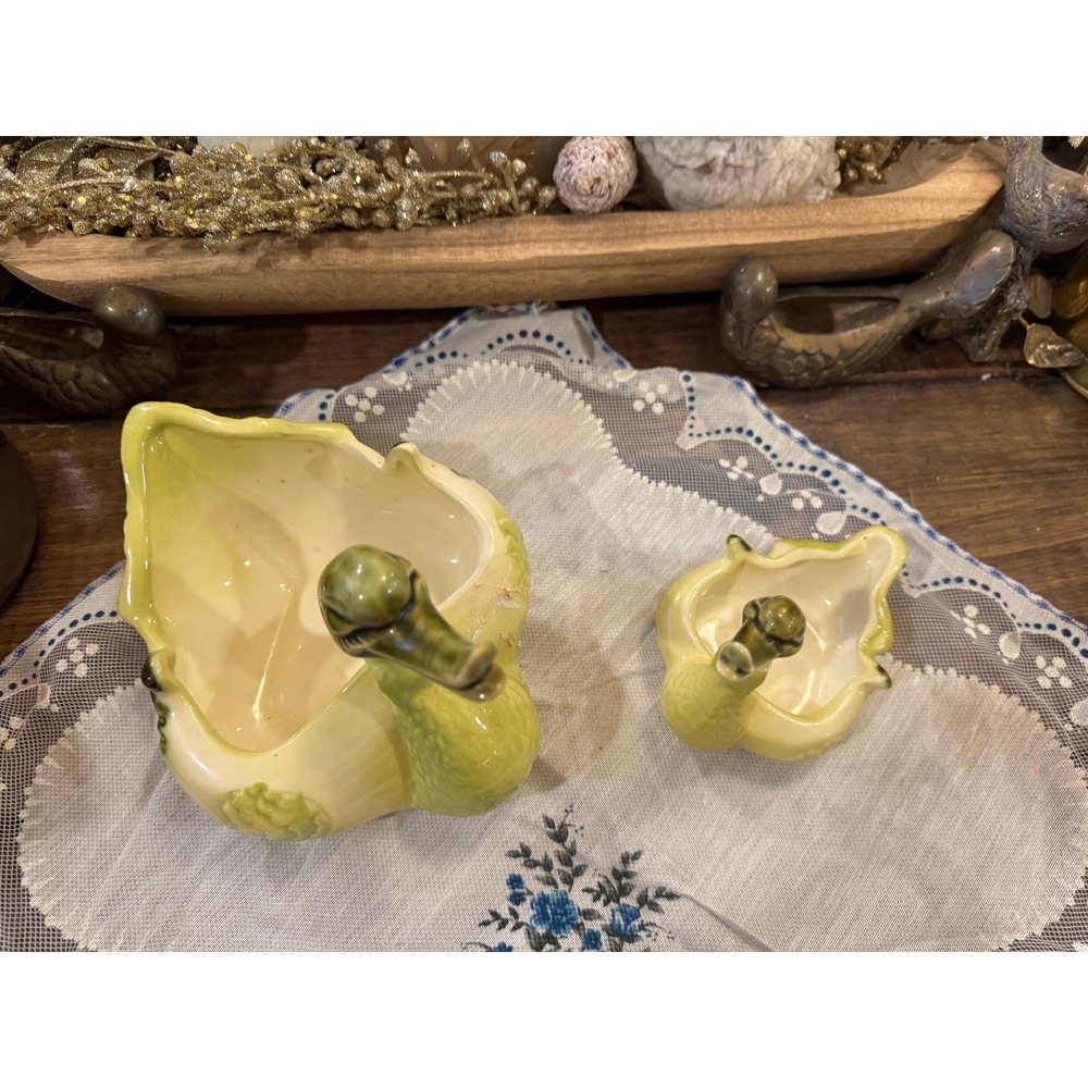 Vintage Hull Pottery Swan Planter Set 80 Chartreuse Green Mid Century Ceramic - Picture 2 of 7